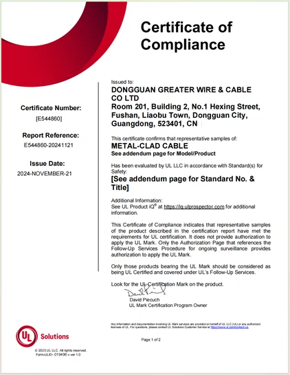 ULmetal clad cable ULmetal clad cable